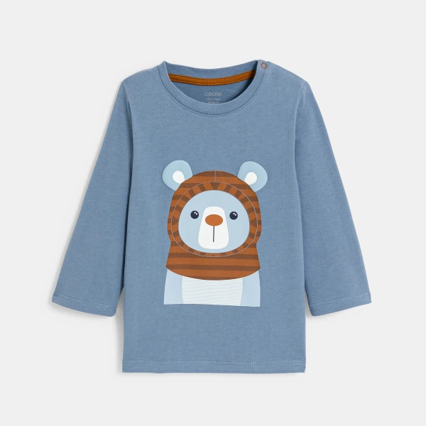 تيشيرت بأكمام طويلة برسمة حيوان باللون الأزرق للأولاد الصغار تيشيرت بأكمام طويلة برسمة حيوان باللون الأزرق للأولاد الصغار