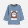 تيشيرت بأكمام طويلة برسمة حيوان باللون الأزرق للأولاد الصغار تيشيرت بأكمام طويلة برسمة حيوان باللون الأزرق للأولاد الصغار