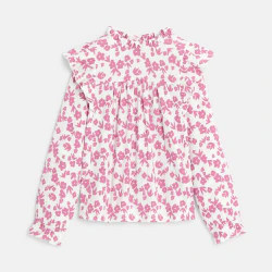 Girl's pink printed ruffle blouse