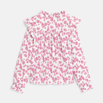Girl's pink printed ruffle blouse