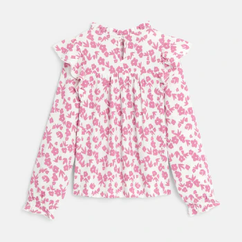 Girl's pink printed ruffle blouse