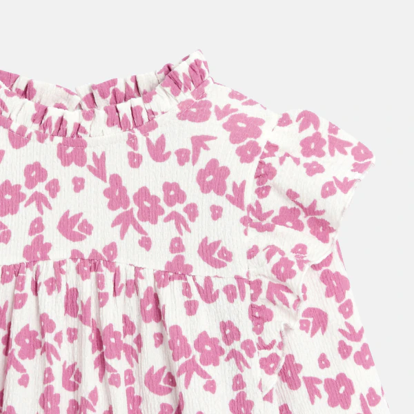 Girl's pink printed ruffle blouse