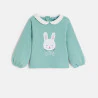 Baby girl's apple green striped fleece sweatshirt with embroidered apple