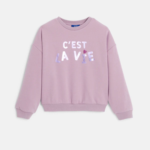Girl's mauve metallic slogan sweatshirt