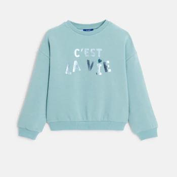 Girl's blue metallic slogan sweatshirt