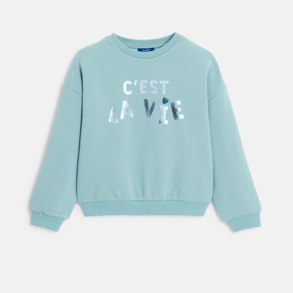 Girl's blue metallic slogan sweatshirt