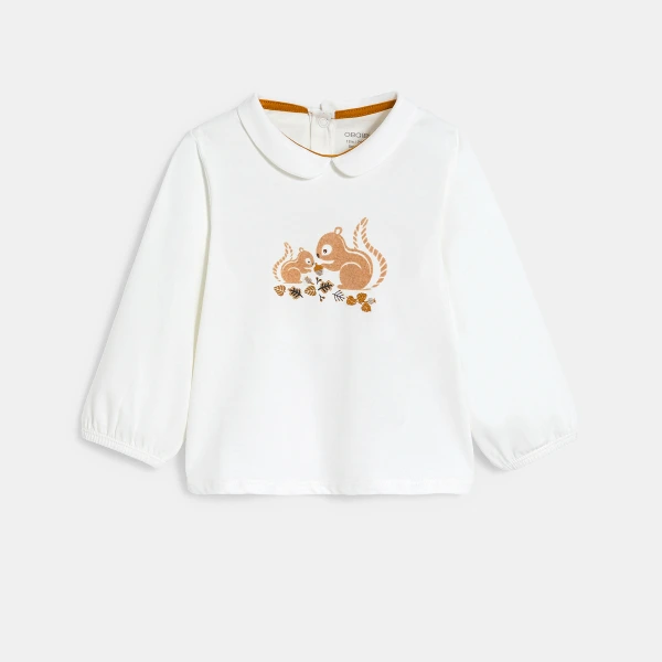 بلوزة بطبعة سنجاب باللون الأبيض للفتيات الصغيرات بلوزة بطبعة سنجاب باللون الأبيض للفتيات الصغيرات