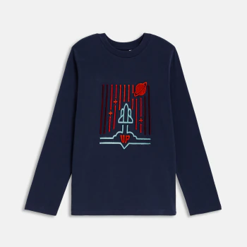 Boy's navy blue rocket T-shirt