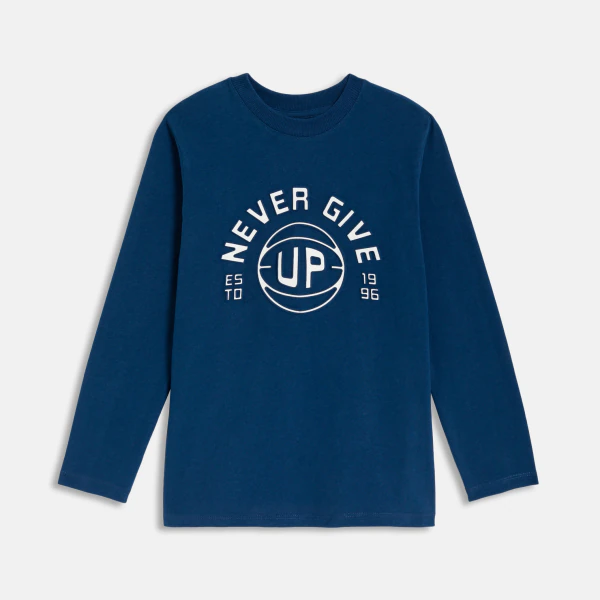Boy's navy blue slogan T-shirt
