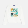 Girl's ecru t-shirt with green flower motif