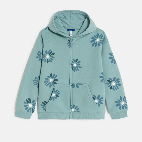 Girl's plain green hoodie with flower motif