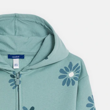 Girl's plain green hoodie with flower motif