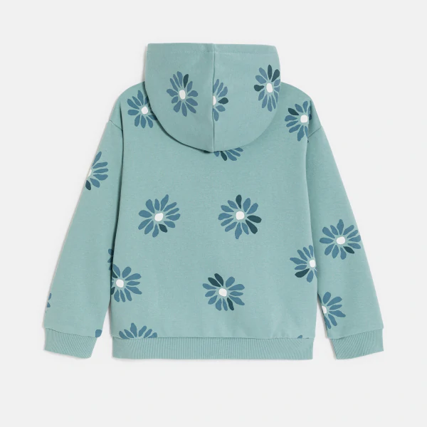 Girl's plain green hoodie with flower motif