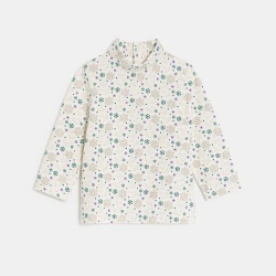 تيشيرت بأكمام طويلة ورقبة عالية باللون البيج للفتيات الصغيرات