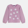 Girl's mauve T-shirt with sequin motif