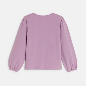 Girl's mauve T-shirt with sequin motif
