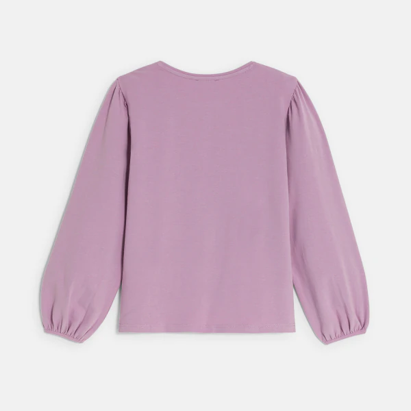 Girl's mauve T-shirt with sequin motif