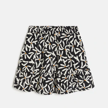 Girl's short black printed corduroy skirt