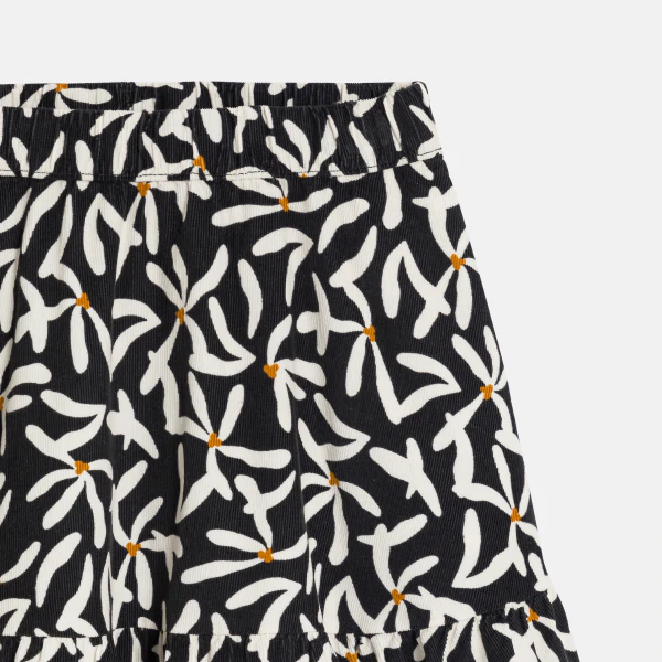 Girl's short black printed corduroy skirt
