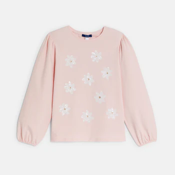 Girl's pastel pink T-shirt with sequin motif