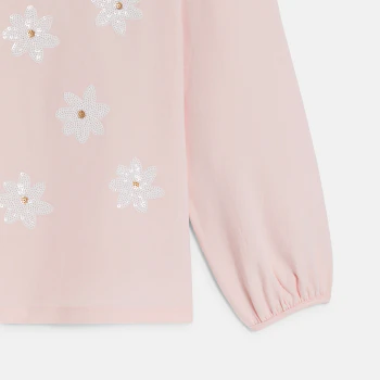 Girl's pastel pink T-shirt with sequin motif
