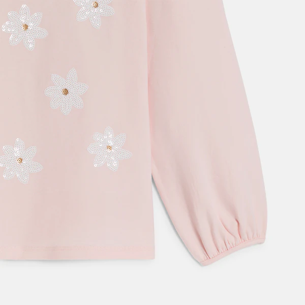 Girl's pastel pink T-shirt with sequin motif