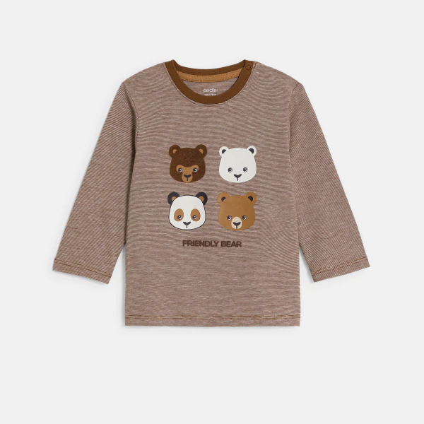 Baby boy's brown bear T-shirt with long sleeves