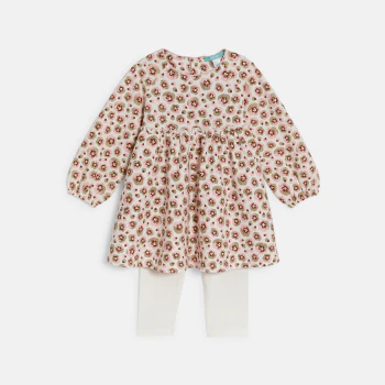 Baby girl's long-sleeve floral dress and white leggings