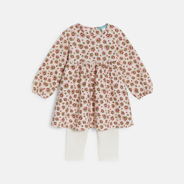 Baby girl's long-sleeve floral dress and white leggings