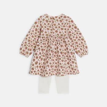 Baby girl's long-sleeve floral dress and white leggings