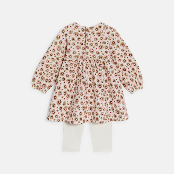 Baby girl's long-sleeve floral dress and white leggings