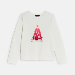 Girl's white Christmas motif T-shirt