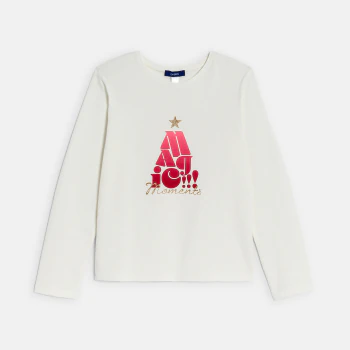 Girl's white Christmas motif T-shirt