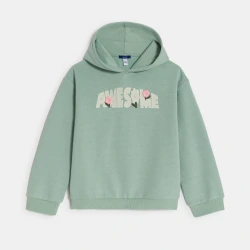 سويت شيرت مزين بطبعة رسالة، باللون الأخضر الباستيل للفتيات