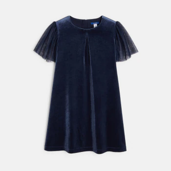 Girl's navy blue smooth velvet dress