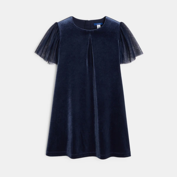 فستان من المخمل الناعم باللون الأزرق الداكن للفتيات فستان من المخمل الناعم باللون الأزرق الداكن للفتيات