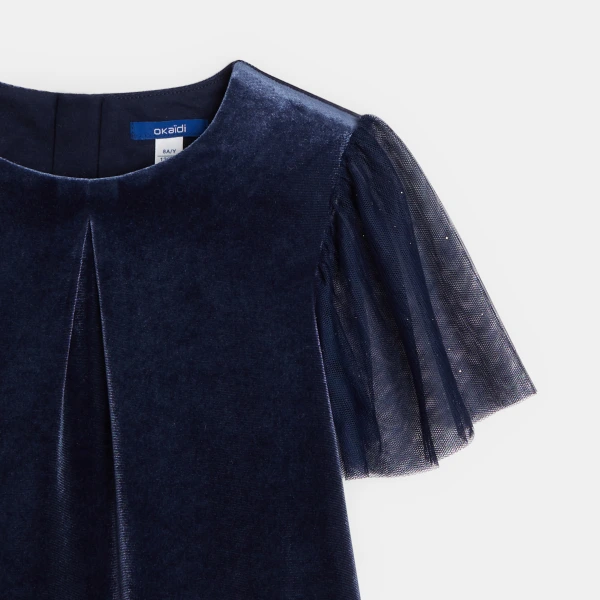 فستان من المخمل الناعم باللون الأزرق الداكن للفتيات فستان من المخمل الناعم باللون الأزرق الداكن للفتيات