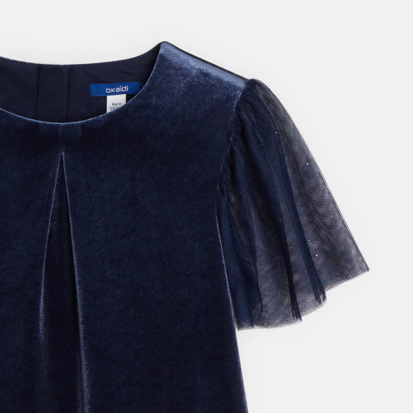 Girl's navy blue smooth velvet dress