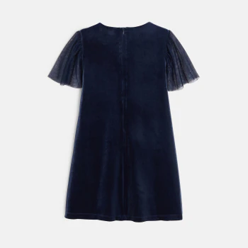 Girl's navy blue smooth velvet dress