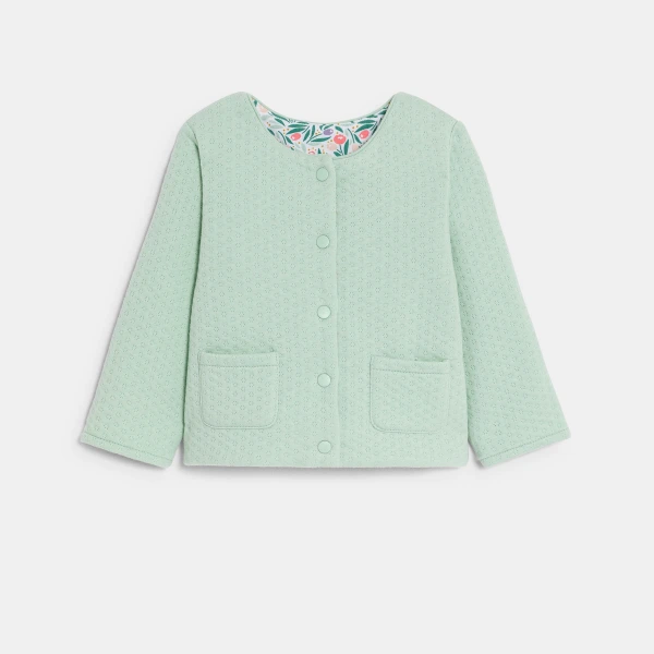 سترة بوجهين وأزرار كبس مع رسوم أزهار، باللون الأزرق للفتيات الصغيرات سترة بوجهين وأزرار كبس مع رسوم أزهار، باللون الأزرق للفتيات الصغيرات