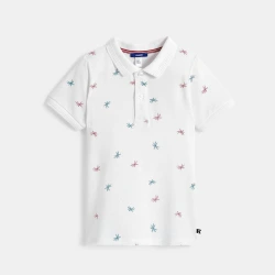 قميص بولو من الجيرسيه المطبوع الأبيض للأولاد