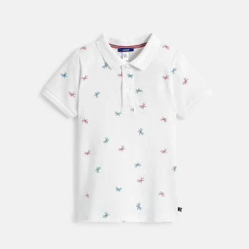 Boy's white printed jersey polo shirt