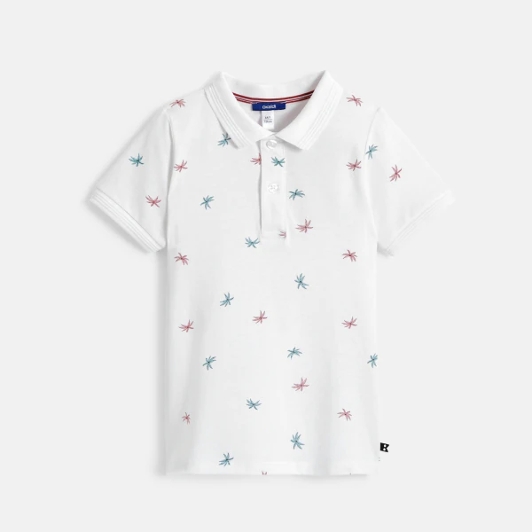 Boy's white printed jersey polo shirt