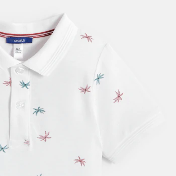 Boy's white printed jersey polo shirt