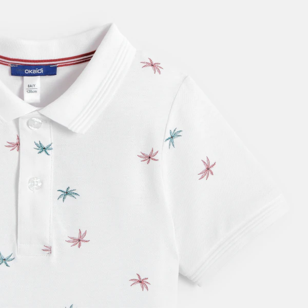 Boy's white printed jersey polo shirt