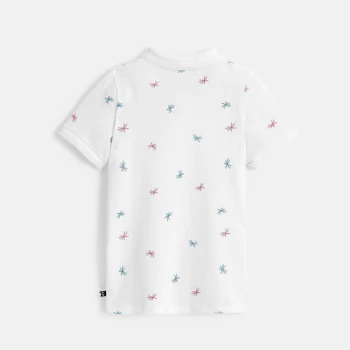 Boy's white printed jersey polo shirt