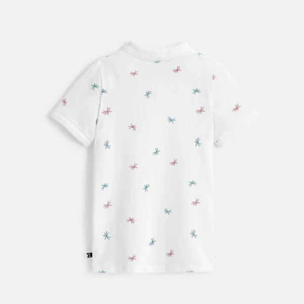 Boy's white printed jersey polo shirt