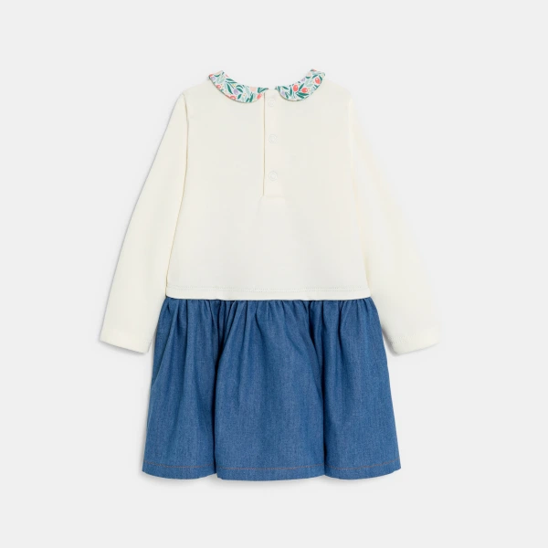 فستان 2 في 1، من الصوف الناعم والدنيم، باللون الأبيض للفتيات الرُضع فستان 2 في 1، من الصوف الناعم والدنيم، باللون الأبيض للفتيات الرُضع