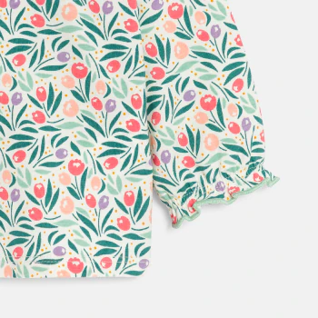 Baby girl's blue floral blouse with ruffle collar
