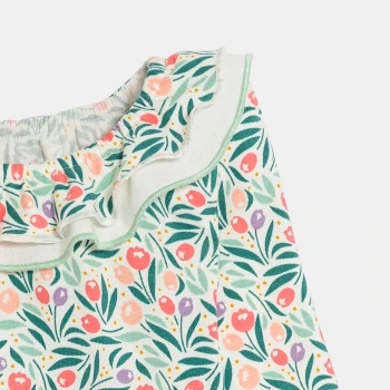 بلوزة بطبعة زهور وياقة مكشكشة، باللون الأزرق للفتيات الصغيرات.